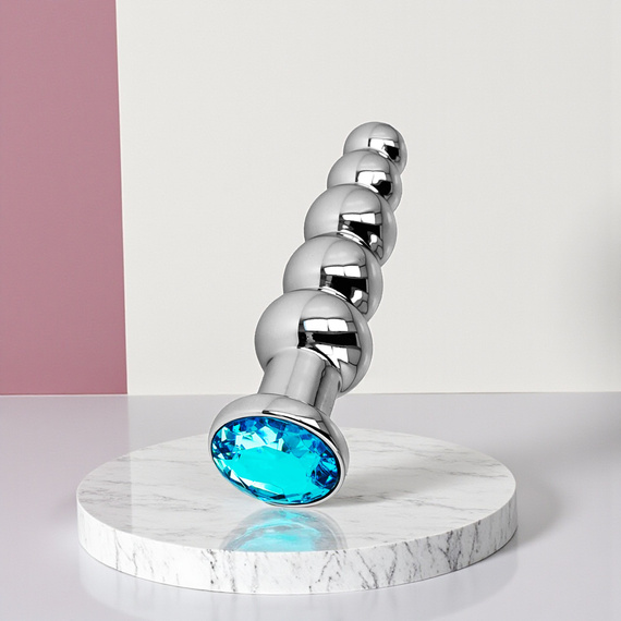 DUŻY METALOWY KOREK ANALNY KULKOWY Z OZDOBNYM KRYSZTAŁEM ANAL PLUG ZATYCZKA