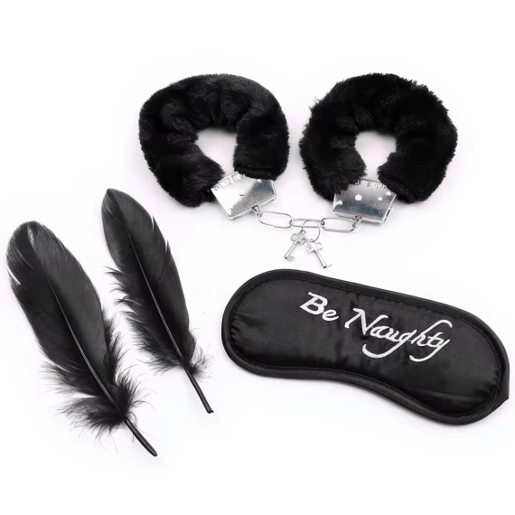 Zestaw Erotyczny Kajdanki Opaska Na Oczy Piórka BDSM Prezent Dla Par LeLex