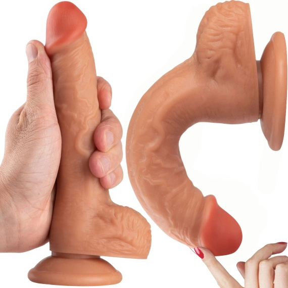 PENIS DILDO GIĘTKI REALISTYCZNE ŻYŁKI ZARYSOWANA GŁÓWKA Z MOCNĄ PRZYSSAWKĄ 