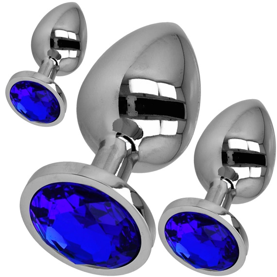 STALOWY KOREK ANALNY PLUG ZESTAW 3 KORKÓW S M L GRANATOWY DIAMENCIK