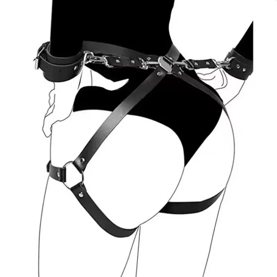 SKÓRZANA UPRZĄŻ NA UDA PASKI BDSM HARNESS KAJDANKI DOMINUJ I ZNIEWALAJ 