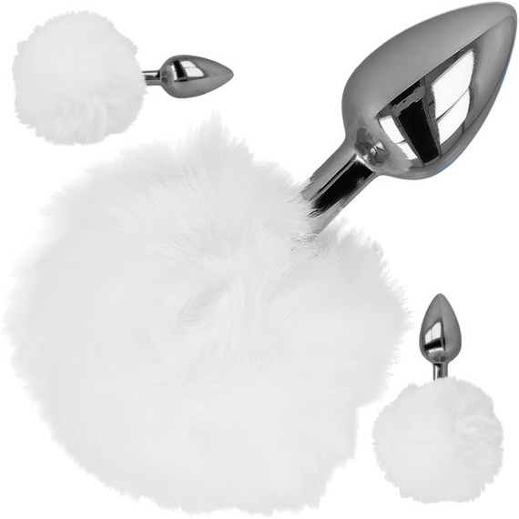 METALOWY PUSZYSTY ANALNY KOREK PLUG - POMPON OGON KRÓLICZKA ZABAWY BDSM