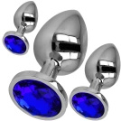 STALOWY KOREK ANALNY PLUG ZESTAW 3 KORKÓW S M L GRANATOWY DIAMENCIK