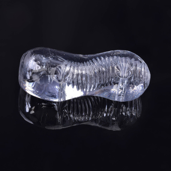 Żelowy Masturbator Tunelowy Z Wypustkami Lodowa Pochwa Z Uchwytem Na Palce