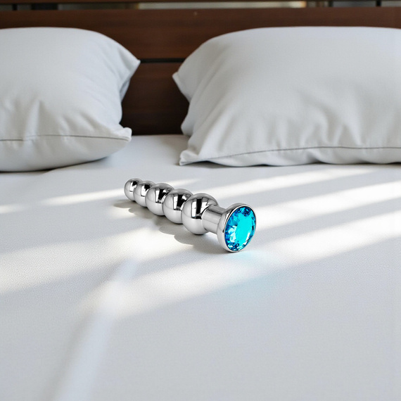 DUŻY METALOWY KOREK ANALNY KULKOWY Z OZDOBNYM KRYSZTAŁEM ANAL PLUG ZATYCZKA