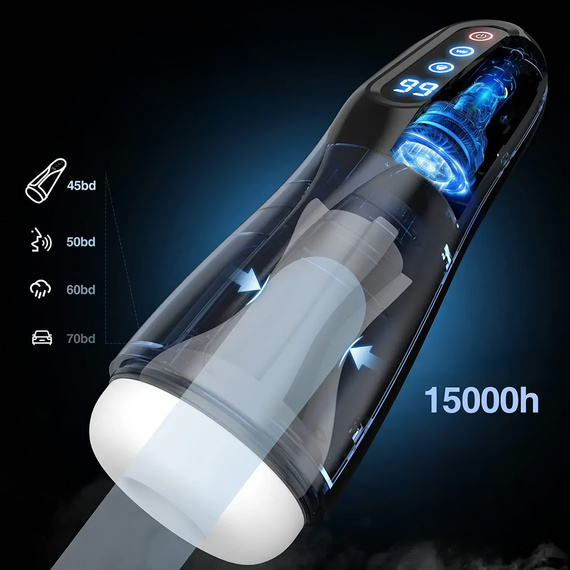 AUTOMATYCZNY MASTURBATOR POCHWA Z WIBRACJĄ, FUNKCJĄ SSANIA I PODGRZEWANA