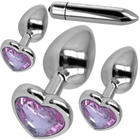 METALOWY ZESTAW KORKÓW ANALNYCH 3 KORKI MIX S M L PLUS WIBRATOR