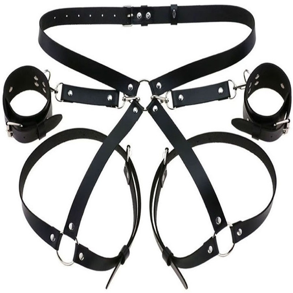 SKÓRZANA UPRZĄŻ NA UDA PASKI BDSM HARNESS KAJDANKI DOMINUJ I ZNIEWALAJ 