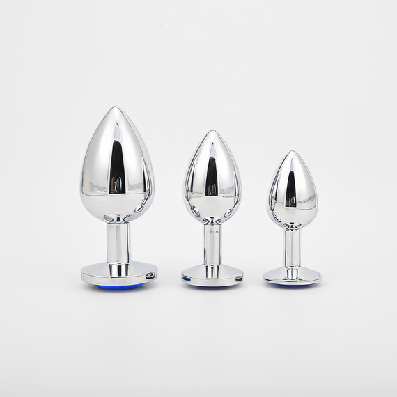 METALOWY KOREK ANALNY PLUG ZESTAW 3 KORKÓW S M L GRANATOWY DIAMENCIK