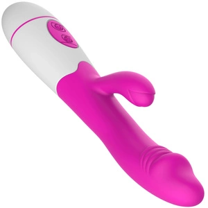 WIBRATOR Z SILIKONU MEDYCZNEGO ZE STYMULATOREM ŁECHTACZKI MASAŻER POCHWY