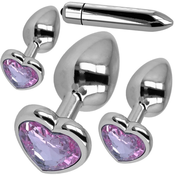 METALOWY ZESTAW KORKÓW ANALNYCH 3 KORKI MIX S M L PLUS WIBRATOR