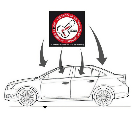 NAKLEJKI KARNY KU*AS ZA ZŁE PARKOWANIE SAMOCHODEM 100SZT EXTRA MOCNE