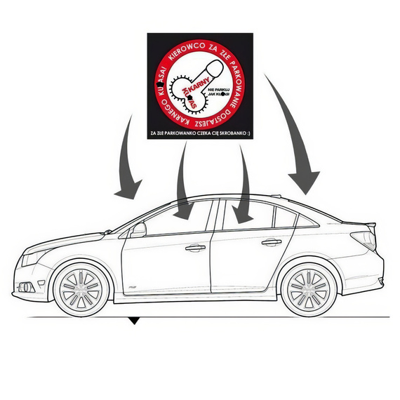 NAKLEJKI KARNY KU*AS ZA ZŁE PARKOWANIE SAMOCHODEM 100SZT KARNE NA SZYBĘ