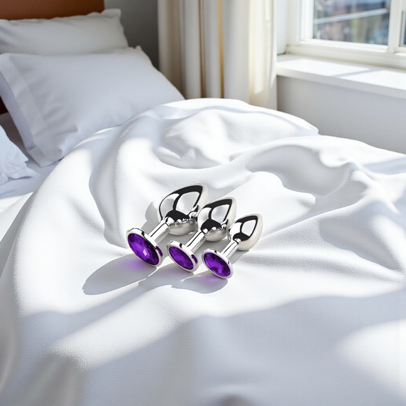 STALOWE KORKI ANALNE ZESTAW 3 SZTUKI S M L ANAL PLUG SEX ZATYCZKA DO ODBYTU