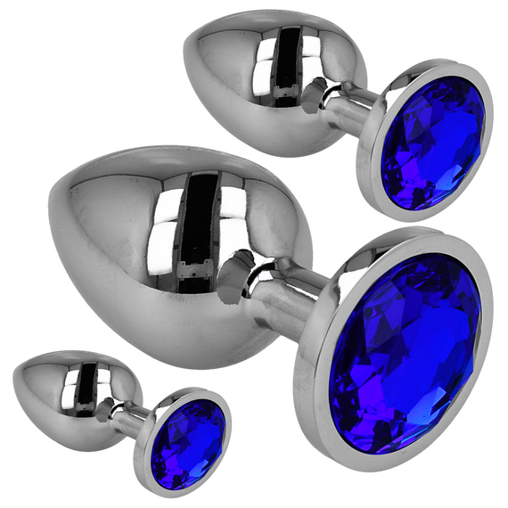 METALOWY KOREK ANALNY PLUG ZESTAW 3 KORKÓW S M L GRANATOWY DIAMENCIK