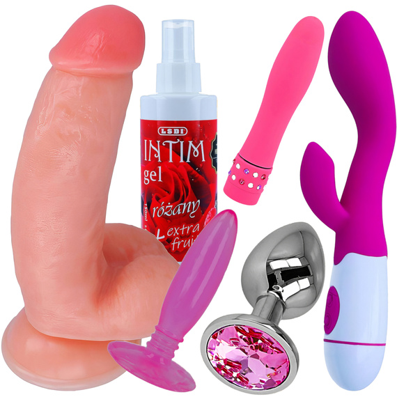 KOREK ANALNY Z KRYSZTAŁEM PLUS DILDO MASAŻER ŻEL KOREK WIBRATOR