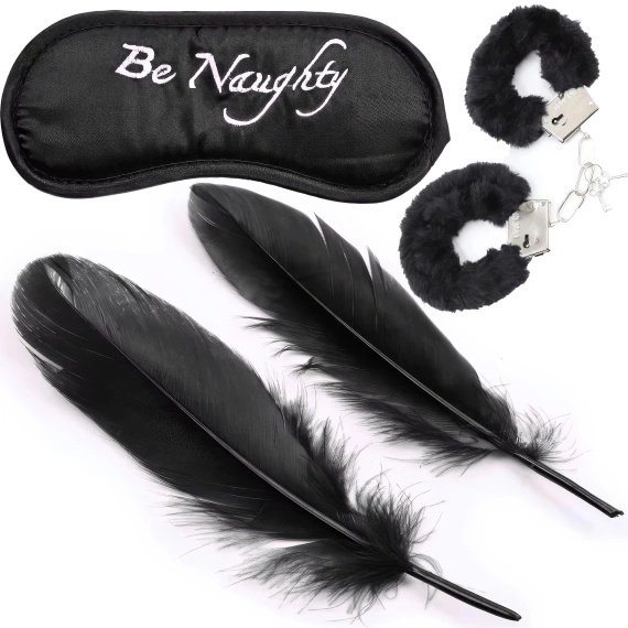 Zestaw Erotyczny Kajdanki Opaska Na Oczy Piórka BDSM Prezent Dla Par LeLex
