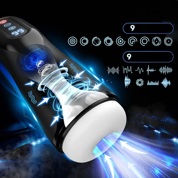 AUTOMATYCZNY MASTURBATOR POCHWA Z WIBRACJĄ, FUNKCJĄ SSANIA I PODGRZEWANA