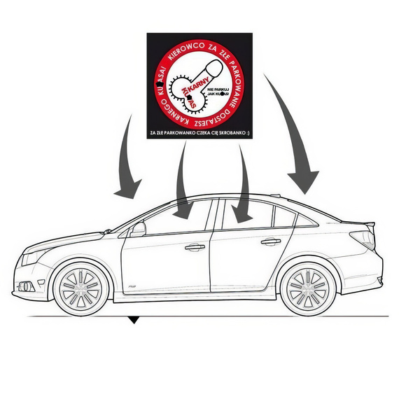 NAKLEJKI KARNY KU*AS ZA ZŁE PARKOWANIE 400SZT KARNE MOCNE NAKLEJKI NA SZYBĘ