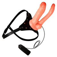 PODWÓJNA SEX PROTEZA STRAP Z WIBRACJĄ DO ANUSA I POCHWY DILDO NA PASIE