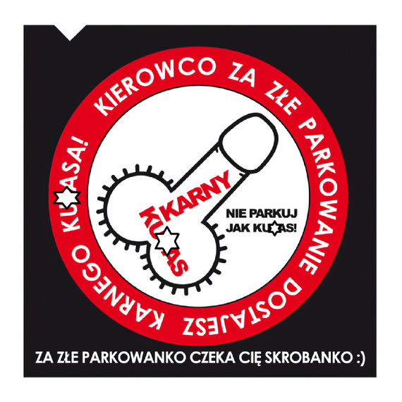 NAKLEJKI KARNY KU*AS ZA ZŁE PARKOWANIE 400SZT KARNE MOCNE NAKLEJKI NA SZYBĘ