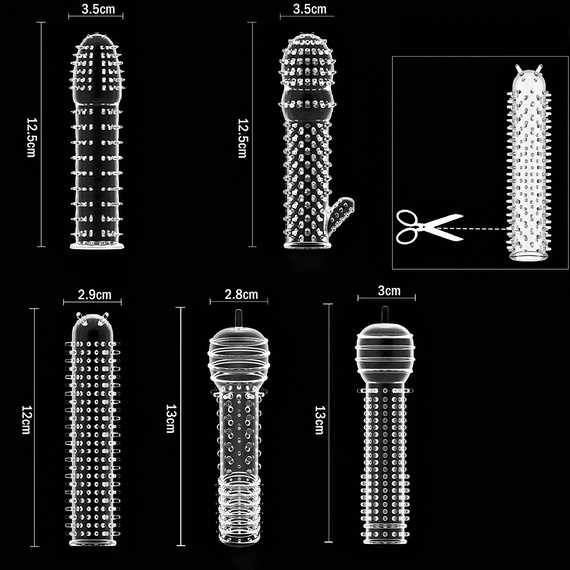 ZESTAW 5  EREKCYJNYCH NAKŁADEK NA PENISA MEGA WYPUSTKI SEKS UROZMAICENIE