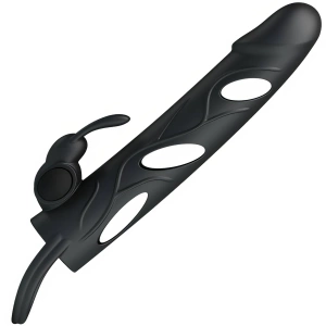 NAKŁADKA NA PENISA Z WIBRACJĄ + RING + WYPUSTKI - NASADKA DWA WIBRATORY