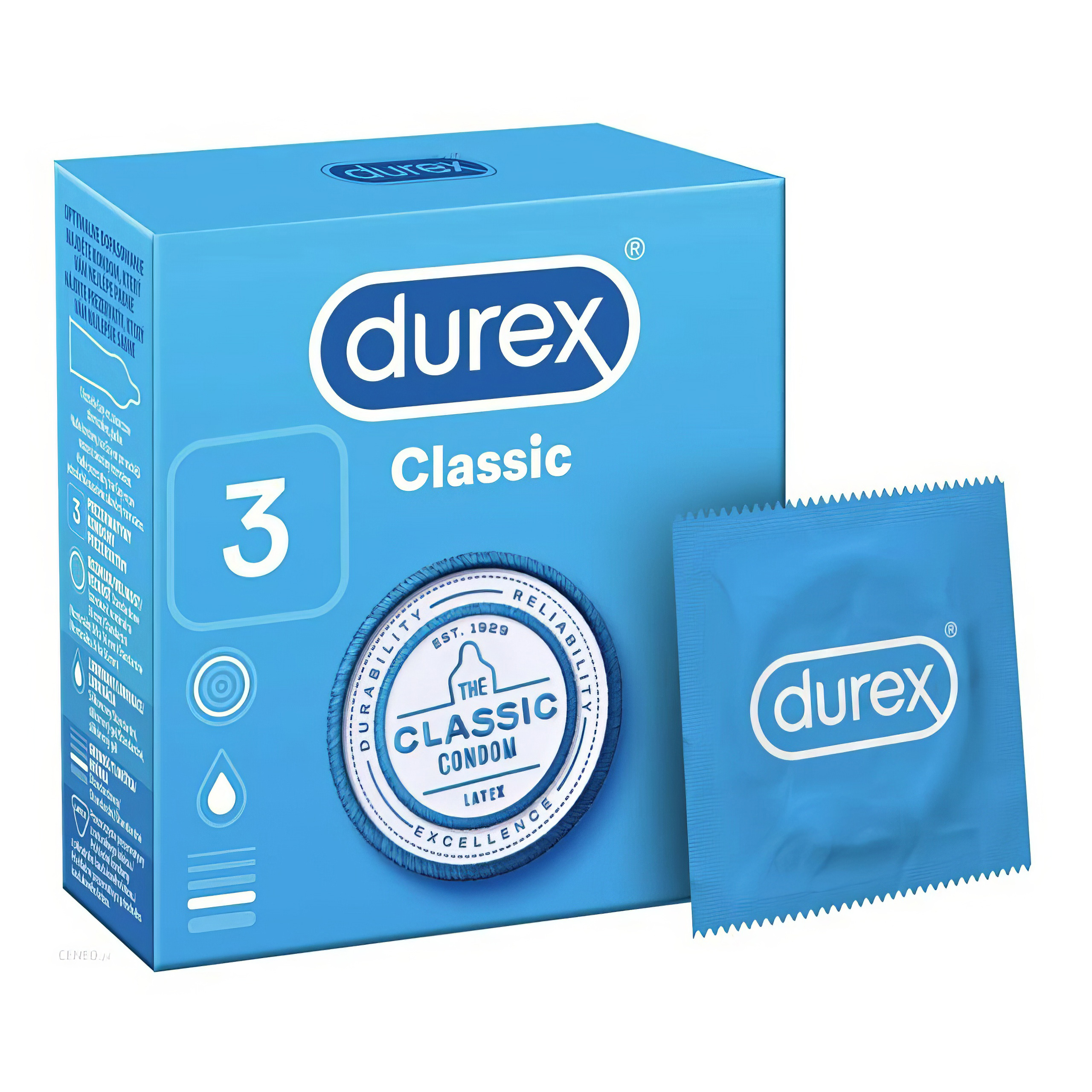 DUREX PREZERWATYWY CLASSIC 3 SZT KARTONIK KLASYCZNE PRZEZROCZYSTE GŁADKIE