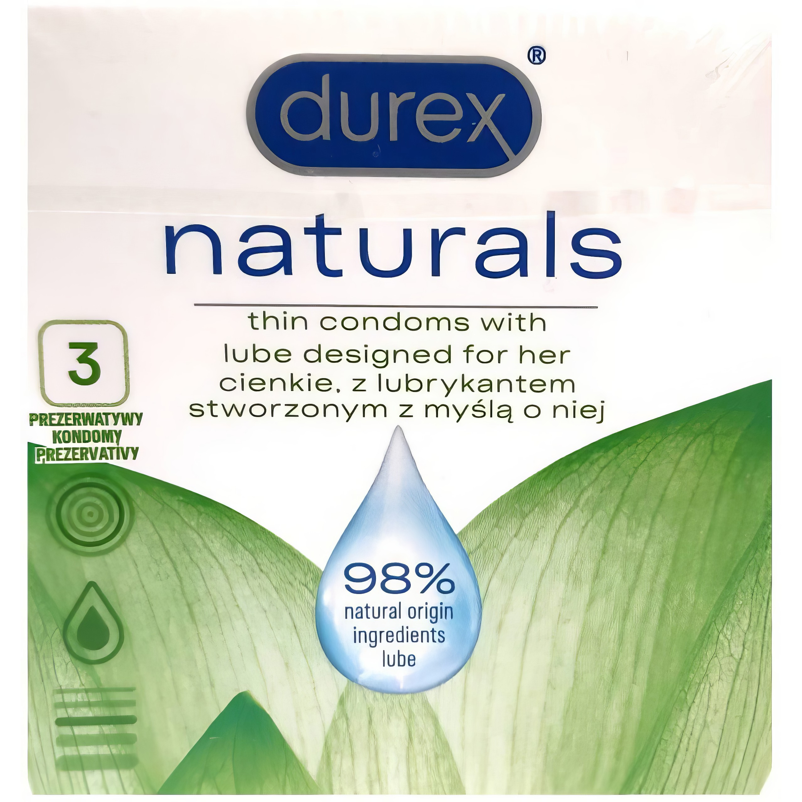 PREZERWATYWY CIENKIE NATURALNE DUREX NATURALS 3 Z NATURALNYM LUBRYKANTEM