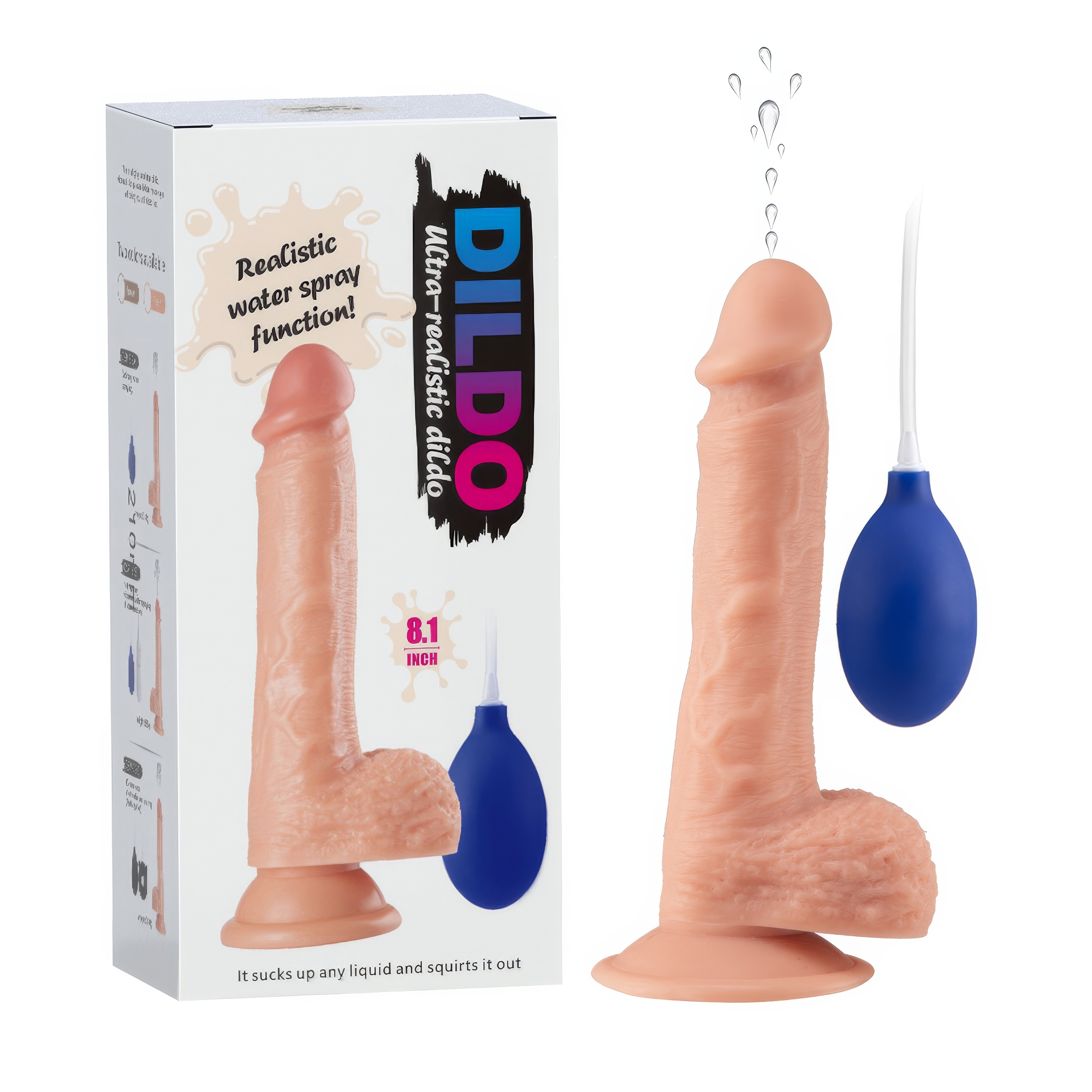 REALISTYCZNE DILDO Z PRZYSSAWKĄ 18CM TRYSKAJĄCE Z POMPKĄ GŁEBOKIE DOZNANIA