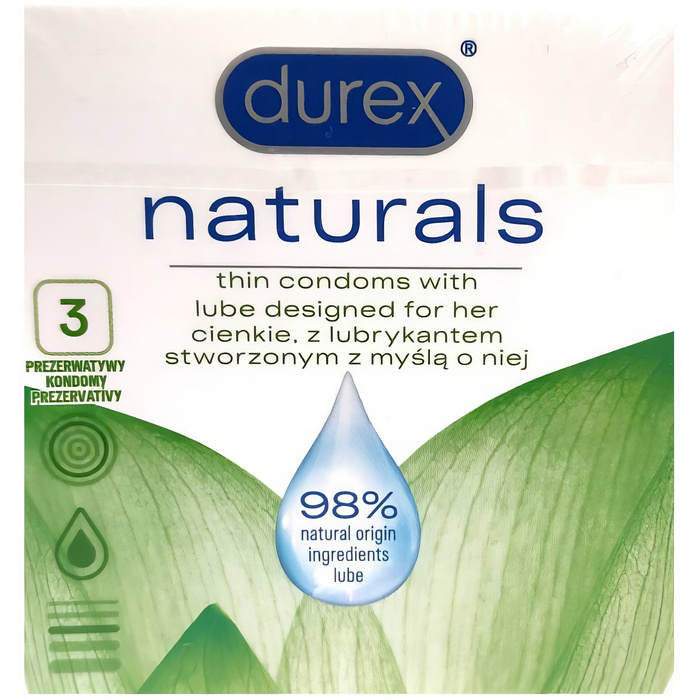 PREZERWATYWY CIENKIE NATURALNE DUREX NATURALS 3 Z NATURALNYM LUBRYKANTEM