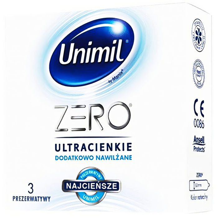 ULTRACIENKIE WYTRZYMAŁE PREZERWATYWY UNIMIL ZERO EXTRA LUBE 100 SZTUK