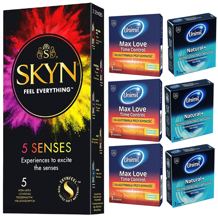 Zestaw UNIMIL 36 + 5 SKYN Senses mix prezerwatywy łącznie 41 sztuk